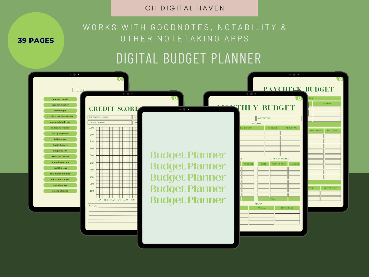 Digital Hyperlinked Budget Planner - Green