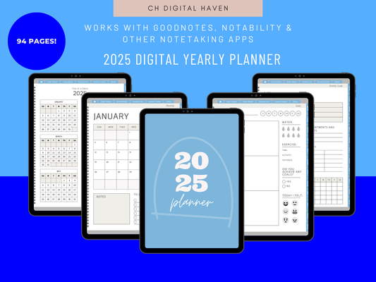 2025 Digital Hyperlinked Yearly Planner - Blue