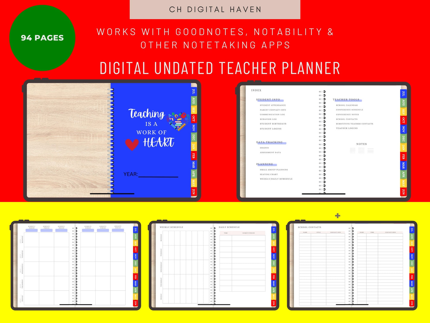 Undated Hyperlinked Teacher Hyperlinked Digital Planner